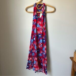Vintage Mickey Mouse Floral Red and Blue Halter Top Dress Women’s Small